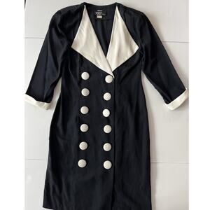 Vtg Dawn Joy Fashions Dress Sz 9 Black Double Breast Rockabilly 50’s Retro